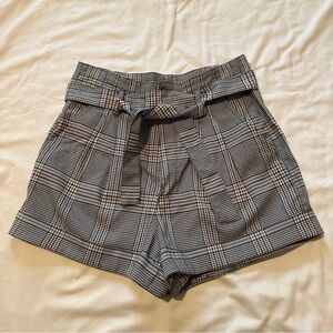 Abercrombie & Fitch Black and White Plaid High-Waist Paperbag Shorts